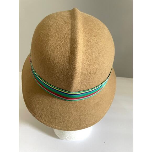 Bollman Doeskin Wool Felt Cloche Bucket Hat Camel Multicolor Band USA Equestrian